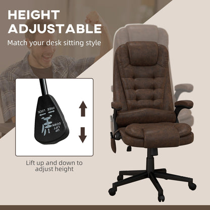 HOMCOM Sedia da ufficio massaggiante vibrante a 6 punti con calore, sedia da ufficio direzionale in microfibra con schienale alto e schienale reclinabile