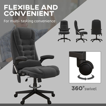 HOMCOM Sedia da ufficio con massaggio vibrante a 6 punti con calore, sedia da ufficio direzionale in velluto con schienale alto e schienale reclinabile