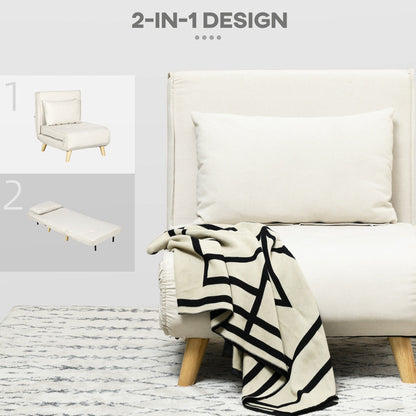 Poltrona letto trasformabile HOMCOM, divano letto multifunzionale 2 in 1, poltrona letto con schienale regolabile per soggiorno, beige