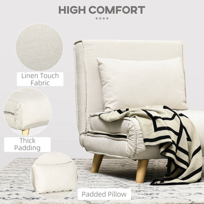 Poltrona letto trasformabile HOMCOM, divano letto multifunzionale 2 in 1, poltrona letto con schienale regolabile per soggiorno, beige