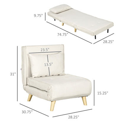 Poltrona letto trasformabile HOMCOM, divano letto multifunzionale 2 in 1, poltrona letto con schienale regolabile per soggiorno, beige