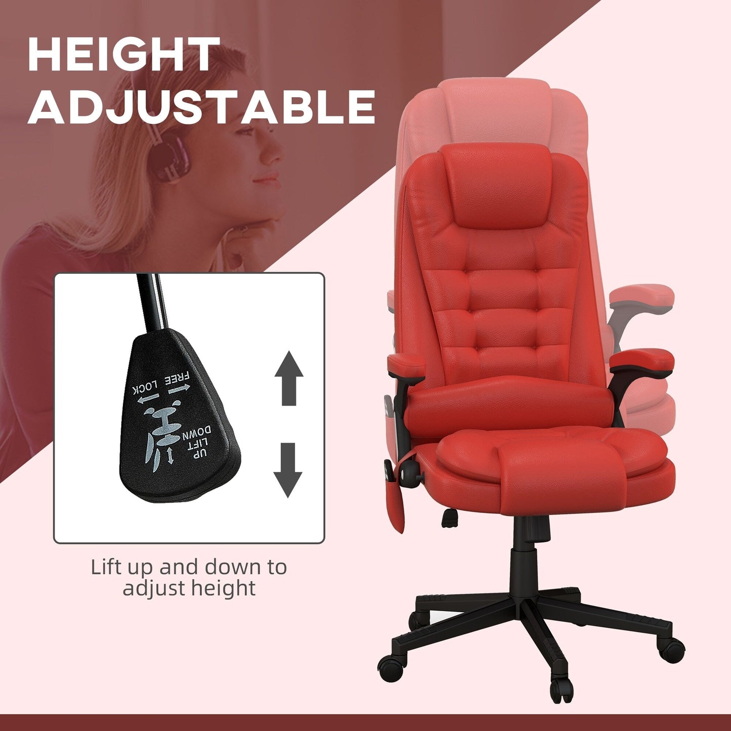 HOMCOM Sedia da ufficio con schienale alto e massaggio vibrante con 6 punti di vibrazione, beige