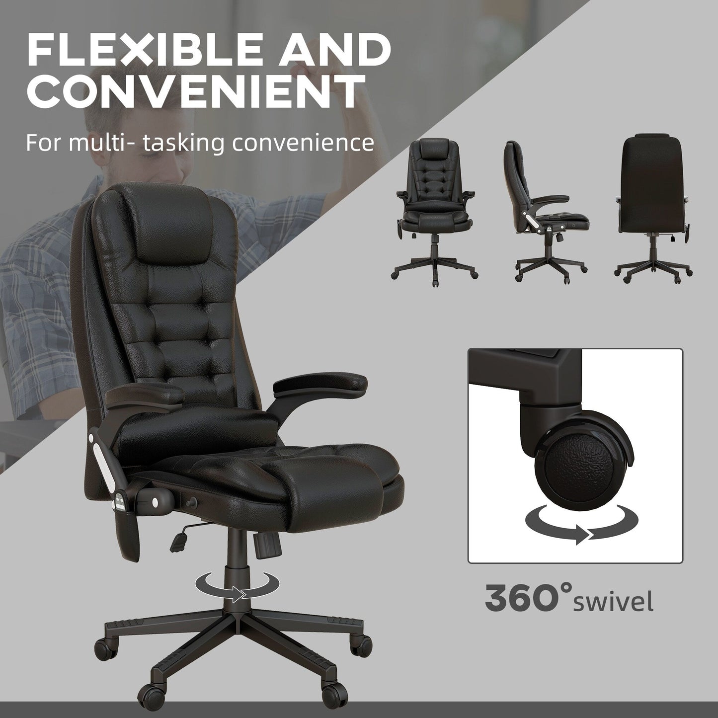 HOMCOM Sedia da ufficio con schienale alto e massaggio vibrante con 6 punti di vibrazione, beige