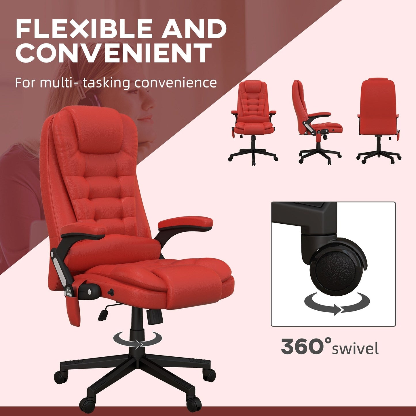 HOMCOM Sedia da ufficio con schienale alto e massaggio vibrante con 6 punti di vibrazione, beige