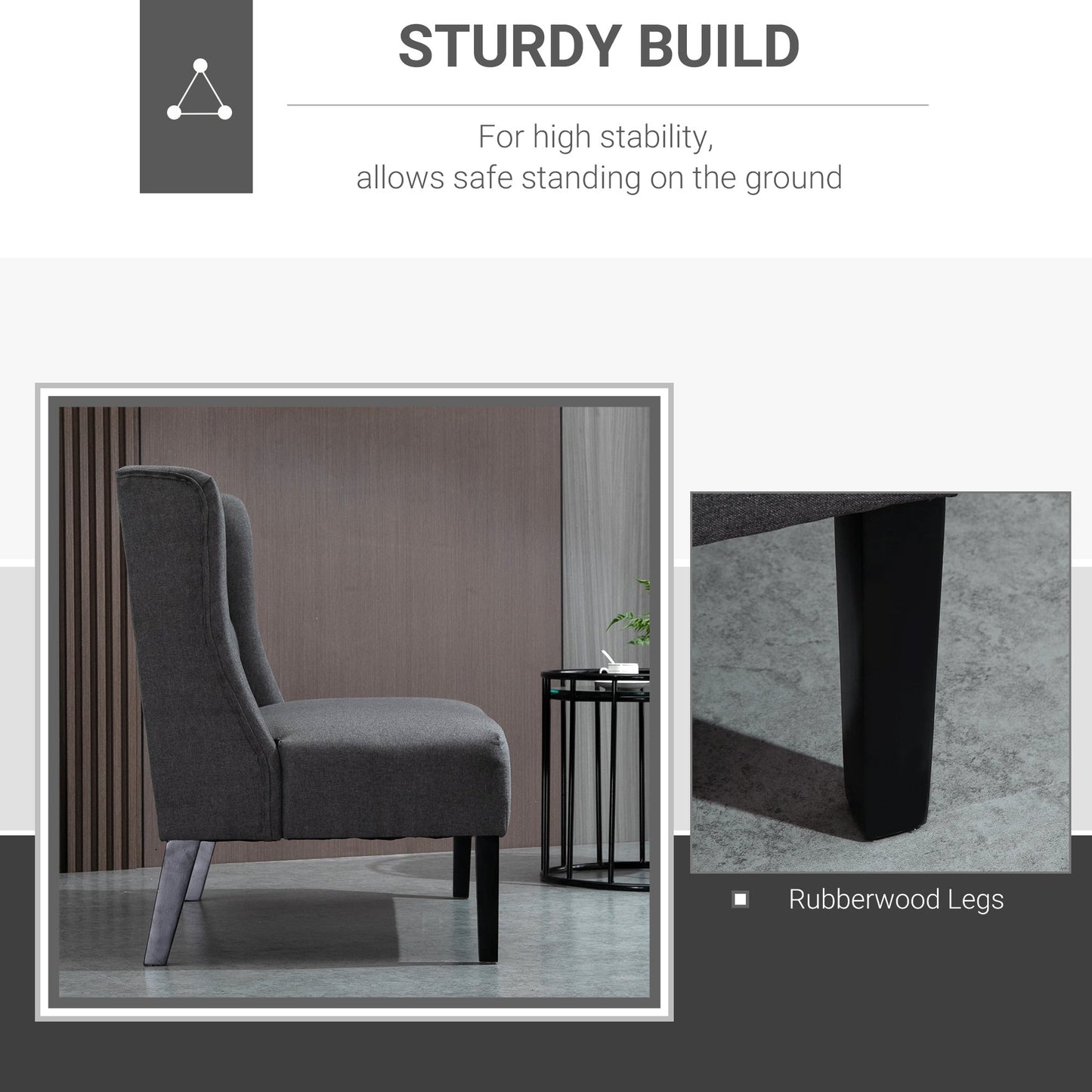 Divano letto matrimoniale imbottito in tessuto di lino HOMCOM, divano a due posti imbottito, senza braccioli, mobile per soggiorno con gambe in legno - 28,75*43,25*36,5