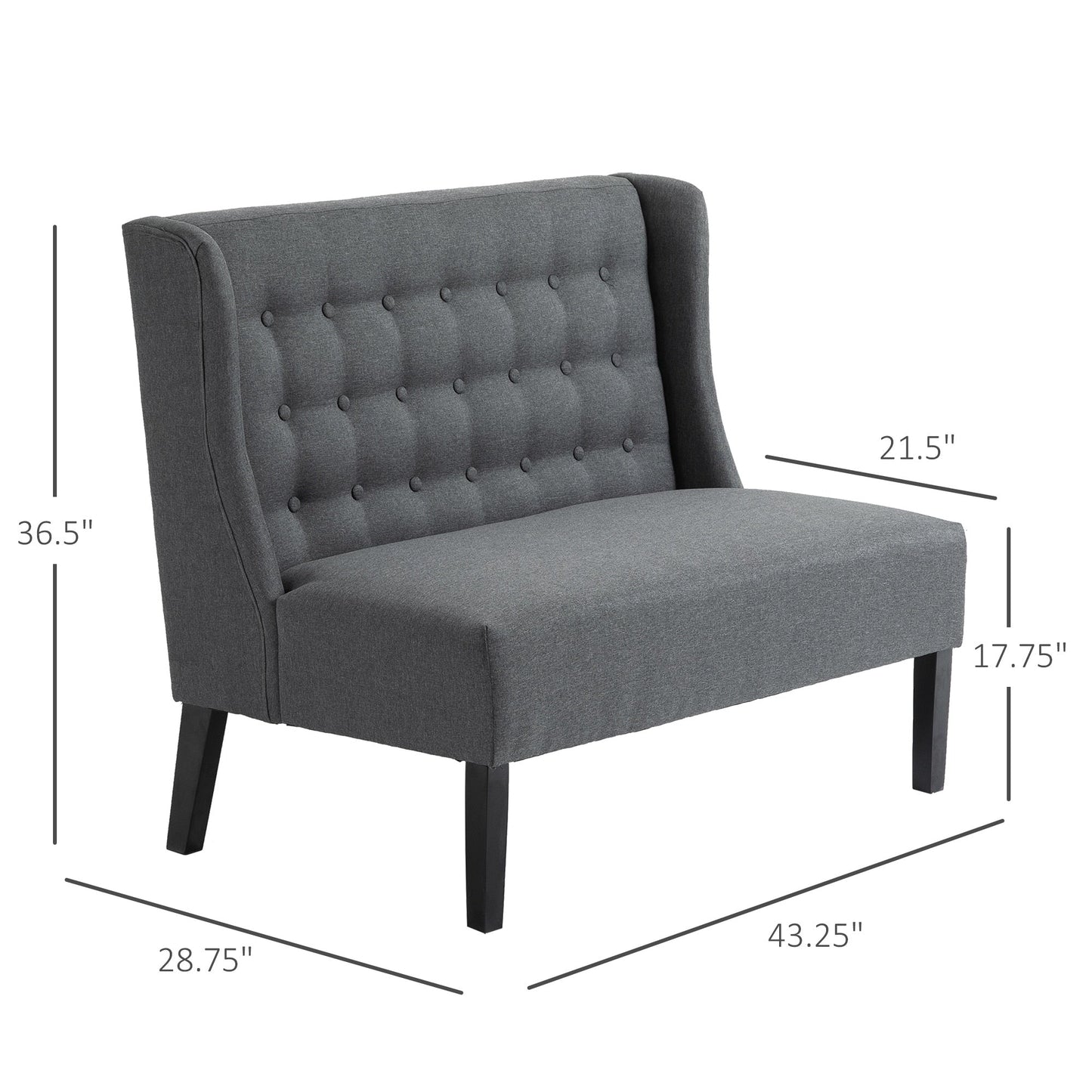 Divano letto matrimoniale imbottito in tessuto di lino HOMCOM, divano a due posti imbottito, senza braccioli, mobile per soggiorno con gambe in legno - 28,75*43,25*36,5