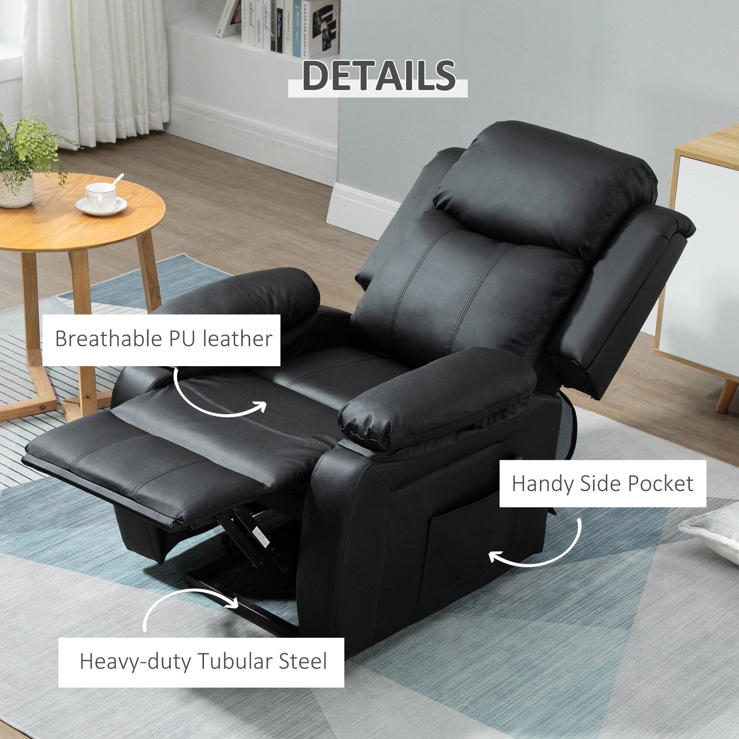 Poltrona reclinabile elettrica HOMCOM per soggiorno, poltrona reclinabile elettrica in similpelle per anziani con telecomando