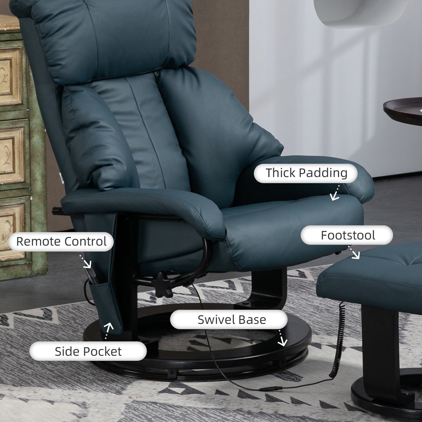 Poltrona reclinabile massaggiante HOMCOM con poggiapiedi, girevole a 360° e poggiapiedi, in similpelle, grigia
