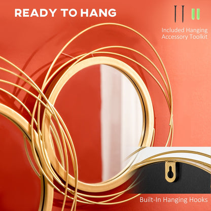 HOMCOM Decorazione da parete in metallo, specchio moderno, decorazione per la casa, sculture da parete sospese per soggiorno, camera da letto, sala da pranzo, oro
