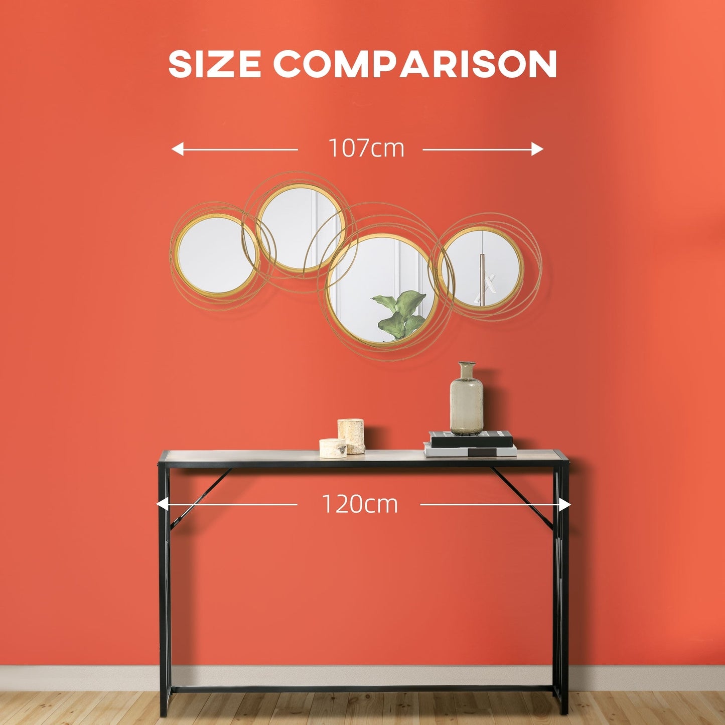 HOMCOM Decorazione da parete in metallo, specchio moderno, decorazione per la casa, sculture da parete sospese per soggiorno, camera da letto, sala da pranzo, oro