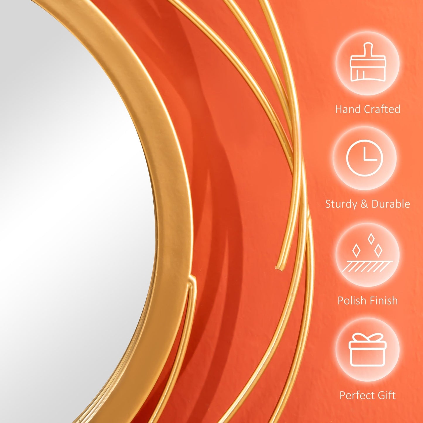 HOMCOM Decorazione da parete in metallo, specchio moderno, decorazione per la casa, sculture da parete sospese per soggiorno, camera da letto, sala da pranzo, oro