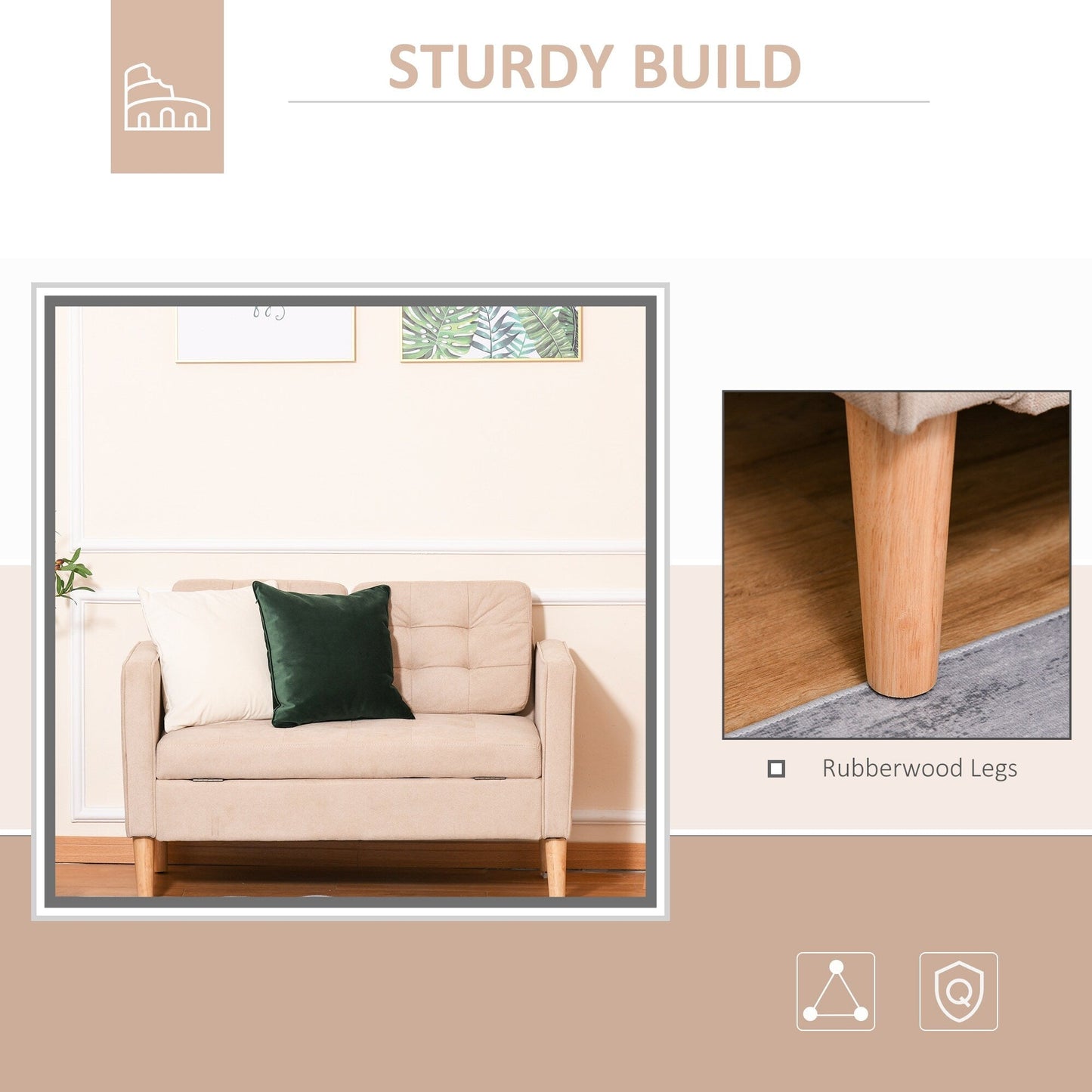 Divano moderno con contenitore in tessuto trapuntato a bottoni HOMCOM