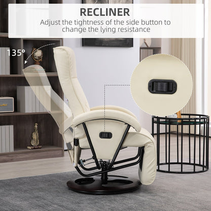 Poltrona reclinabile HOMCOM in PU con poggiapiedi, poltrona con schienale regolabile a 135°, base girevole in legno