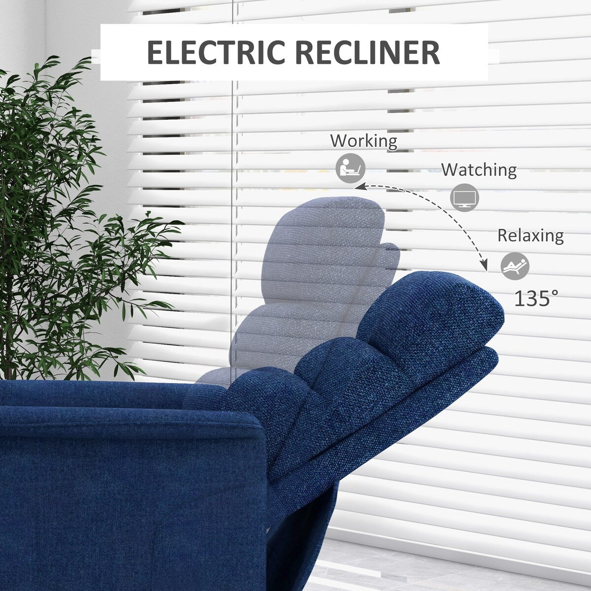 Poltrona reclinabile elettrica HOMCOM per anziani, facile da montare, poltrona reclinabile in tessuto con telecomando, tasche laterali per soggiorno