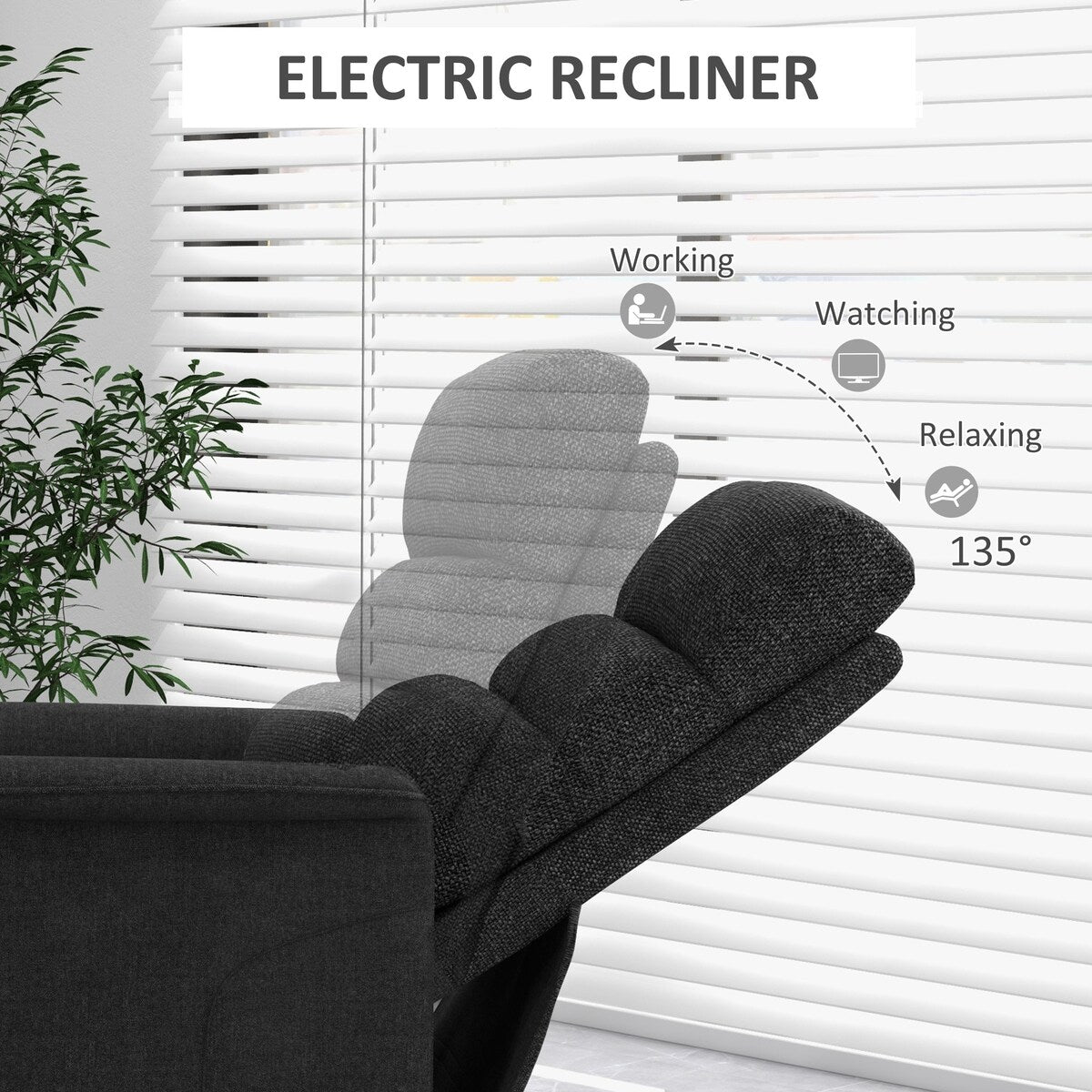 Poltrona reclinabile elettrica HOMCOM per anziani, facile da montare, poltrona reclinabile in tessuto con telecomando, tasche laterali per soggiorno