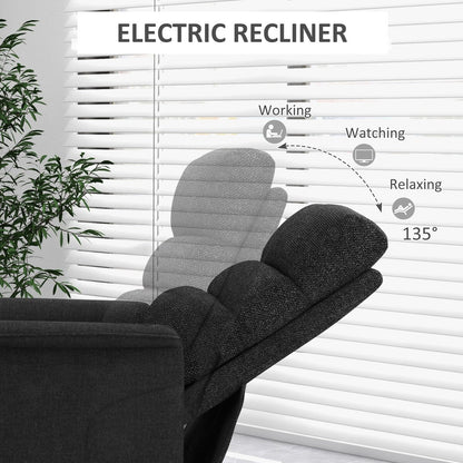 Poltrona reclinabile elettrica HOMCOM per anziani, facile da montare, poltrona reclinabile in tessuto con telecomando, tasche laterali per soggiorno
