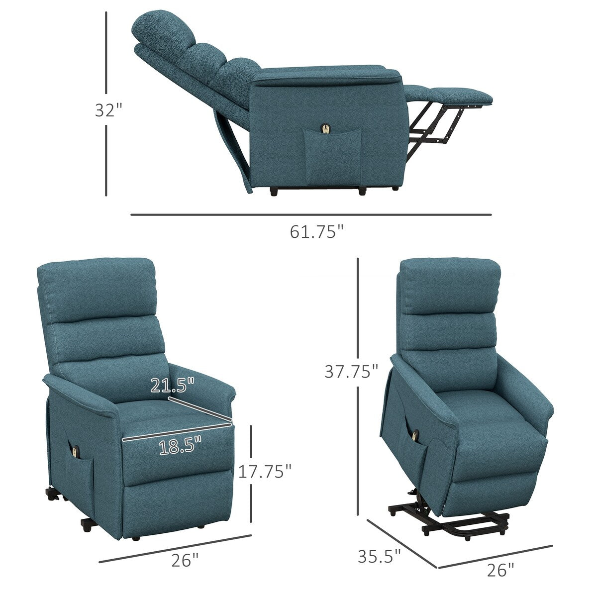 Poltrona reclinabile elettrica HOMCOM per anziani, facile da montare, poltrona elevabile in tessuto con telecomando
