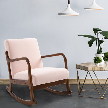Sedia a dondolo HOMCOM con base in legno curvato, sedia a dondolo in tessuto con seduta imbottita, arredamento per la casa, camera da letto, soggiorno, relax