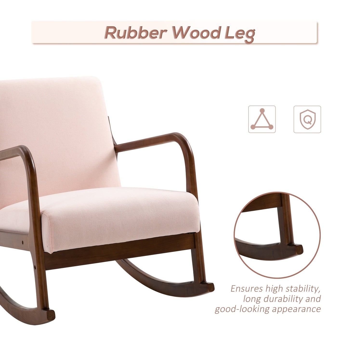 Sedia a dondolo HOMCOM con base in legno curvato, sedia a dondolo in tessuto con seduta imbottita, arredamento per la casa, camera da letto, soggiorno, relax