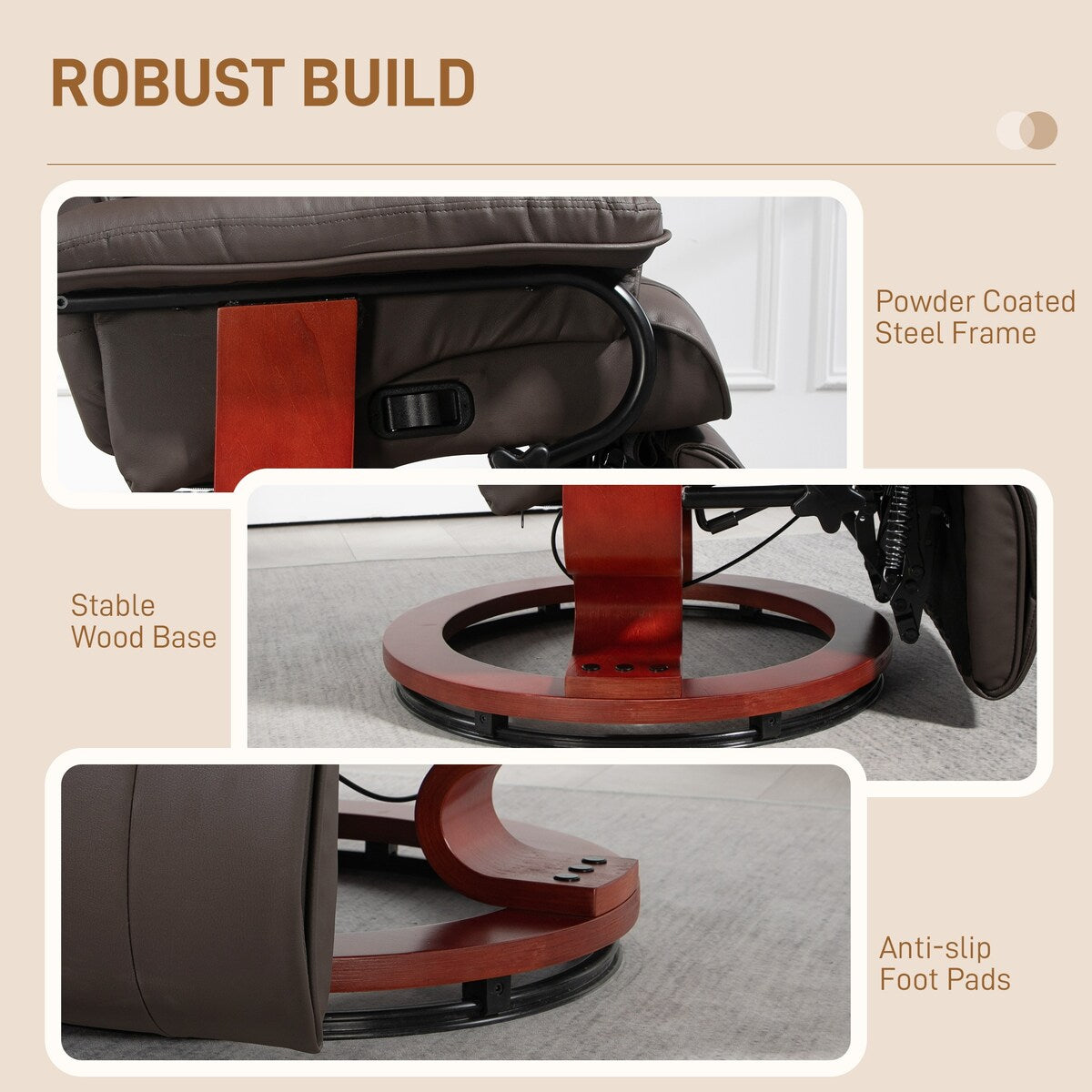 Poltrona reclinabile girevole HOMCOM, poltrona reclinabile in similpelle per soggiorno, divano reclinabile moderno con poggiapiedi