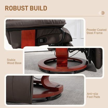 Poltrona reclinabile girevole HOMCOM, poltrona reclinabile in similpelle per soggiorno, divano reclinabile moderno con poggiapiedi