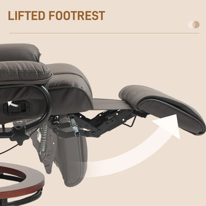 Poltrona reclinabile girevole HOMCOM, poltrona reclinabile in similpelle per soggiorno, divano reclinabile moderno con poggiapiedi