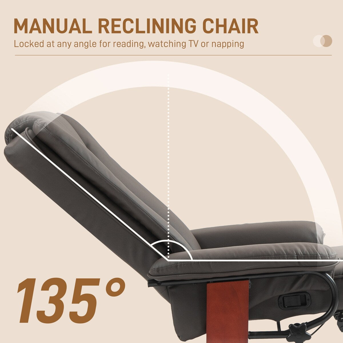 Poltrona reclinabile girevole HOMCOM, poltrona reclinabile in similpelle per soggiorno, divano reclinabile moderno con poggiapiedi