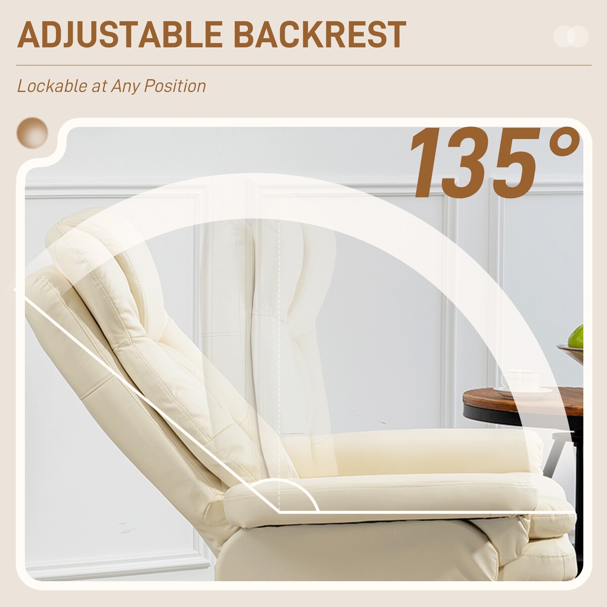 Poltrona reclinabile girevole HOMCOM con poggiapiedi, in similpelle e base rivestita, bianco crema