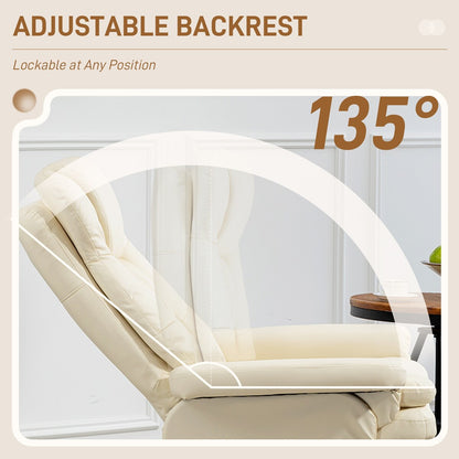 Poltrona reclinabile girevole HOMCOM con poggiapiedi, in similpelle e base rivestita, bianco crema