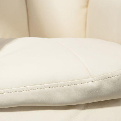 Poltrona reclinabile girevole HOMCOM con poggiapiedi, in similpelle e base rivestita, bianco crema