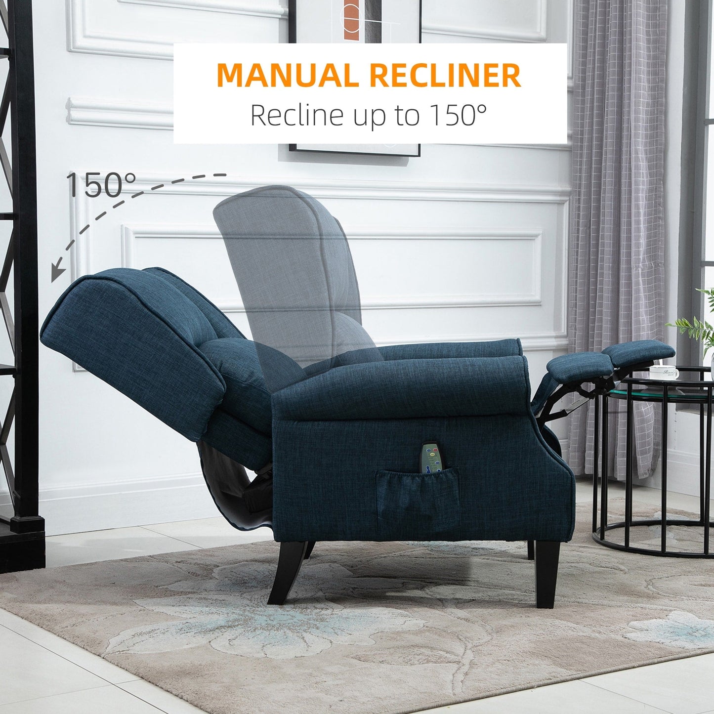 Poltrona massaggiante vibrante riscaldata HOMCOM Wingback, poltrona reclinabile imbottita con schienale regolabile e telecomando