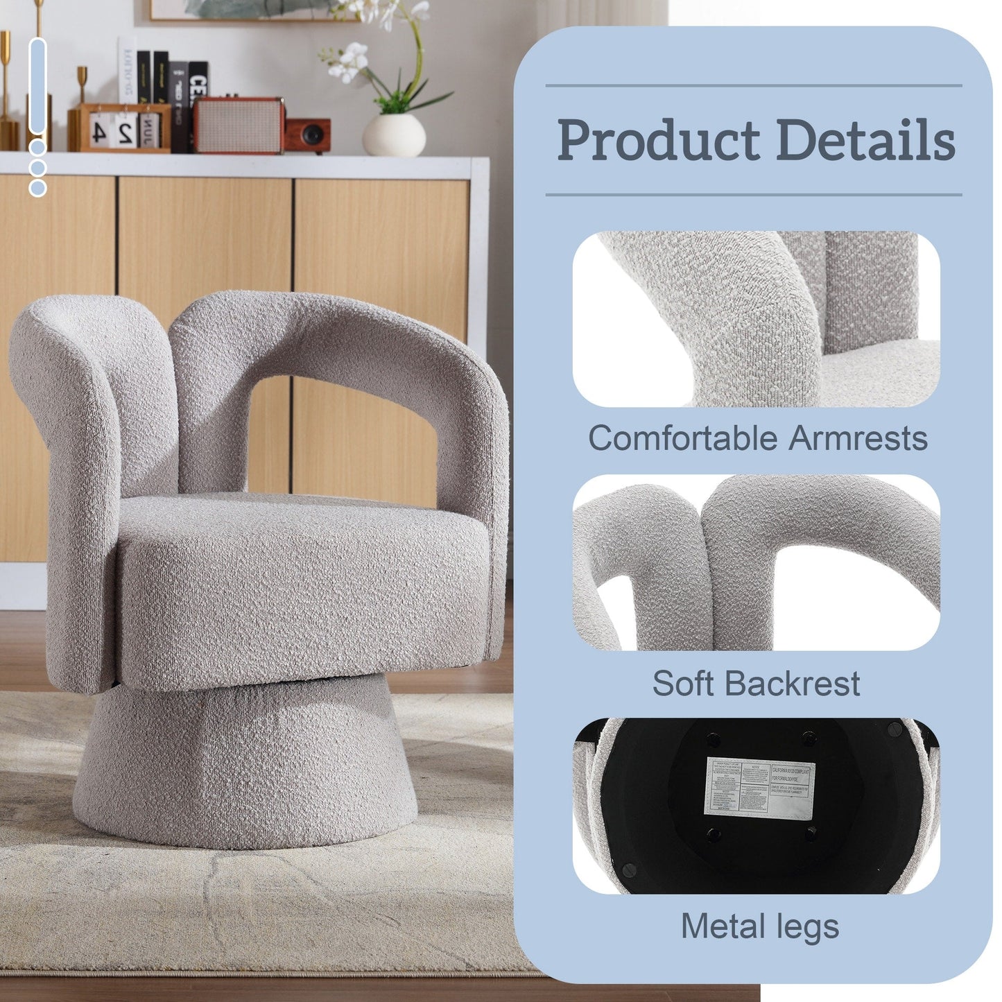 Poltrone girevoli a 360 gradi con rivestimento in boucle HOMEFUN