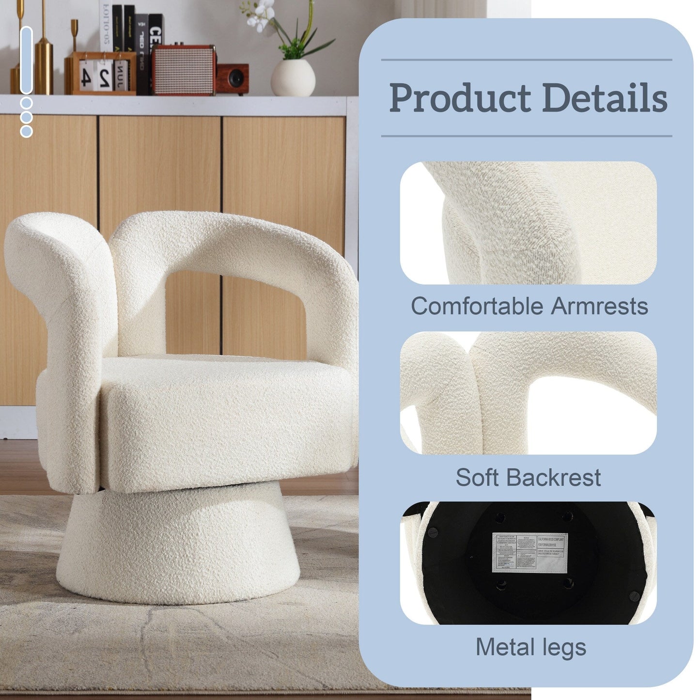 Poltrone girevoli a 360 gradi con rivestimento in boucle HOMEFUN