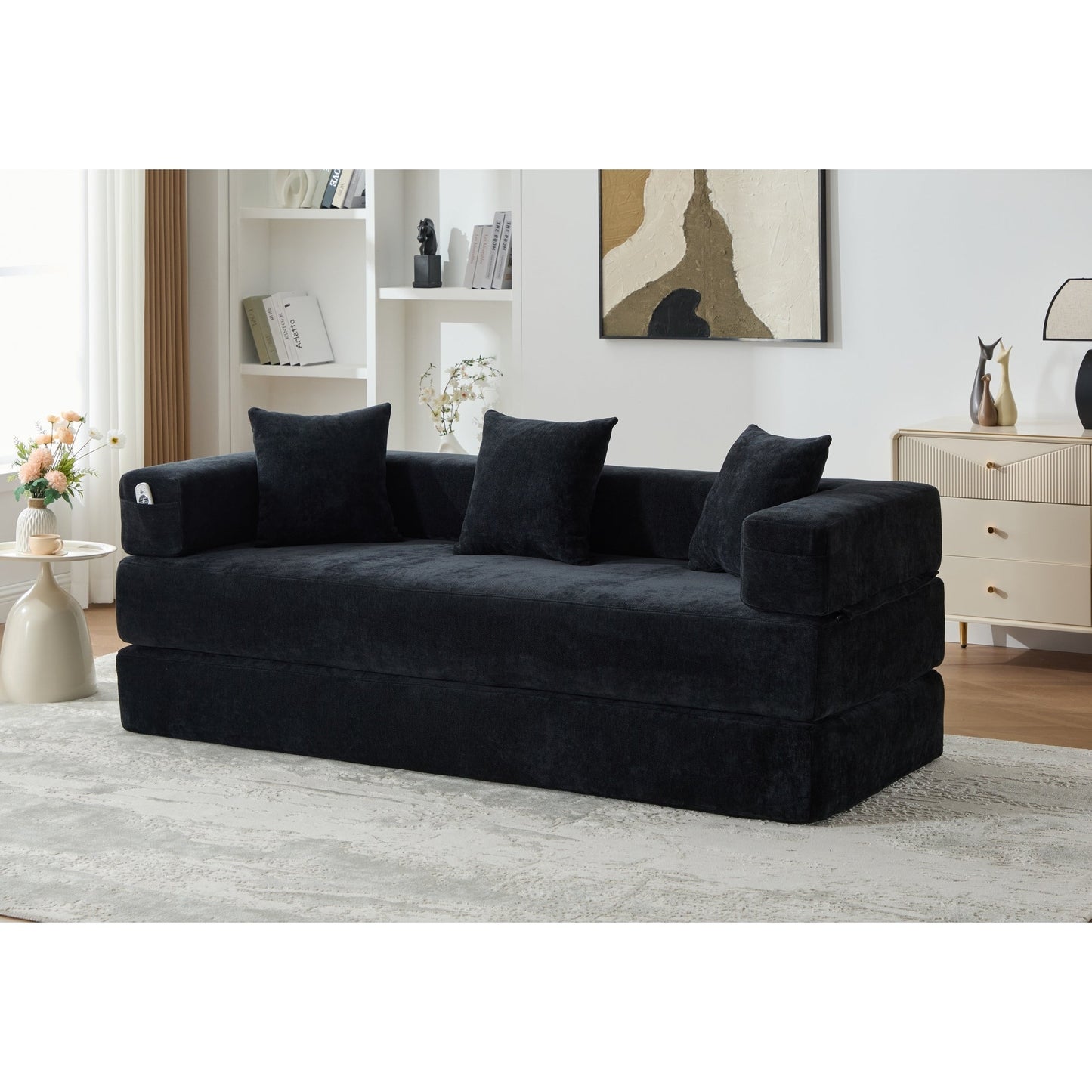 Divano letto trasformabile pieghevole in memory foam imbottito in ciniglia HOMEFUN con cuscini per soggiorno