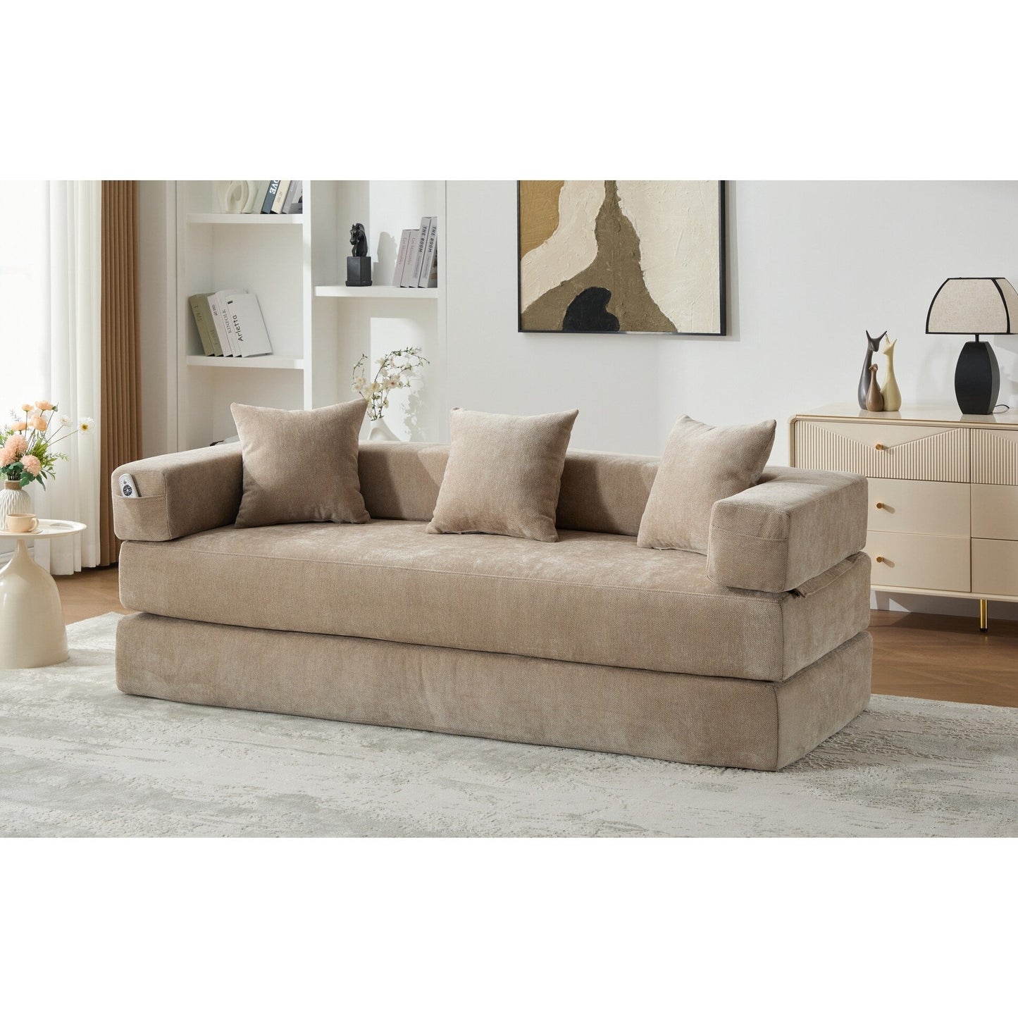 Divano letto trasformabile pieghevole in memory foam imbottito in ciniglia HOMEFUN con cuscini per soggiorno