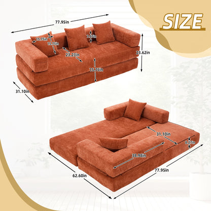 Divano letto trasformabile pieghevole in memory foam imbottito in ciniglia HOMEFUN con cuscini per soggiorno