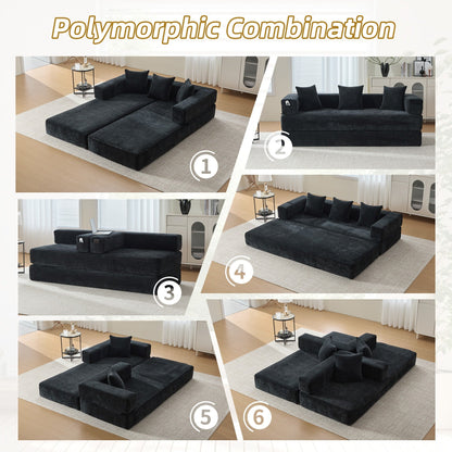 Divano letto trasformabile pieghevole in memory foam imbottito in ciniglia HOMEFUN con cuscini per soggiorno