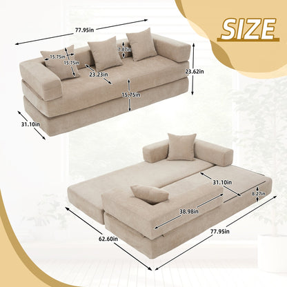 Divano letto trasformabile pieghevole in memory foam imbottito in ciniglia HOMEFUN con cuscini per soggiorno