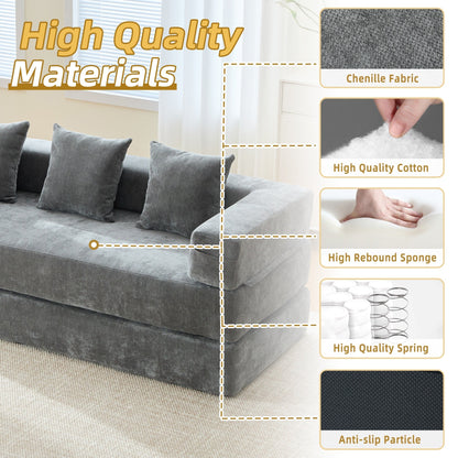 Divano letto trasformabile pieghevole in memory foam imbottito in ciniglia HOMEFUN con cuscini per soggiorno