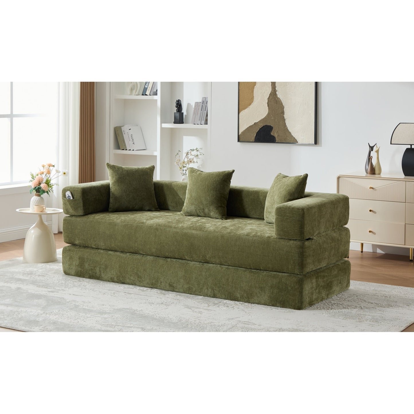 Divano letto trasformabile pieghevole in memory foam imbottito in ciniglia HOMEFUN con cuscini per soggiorno