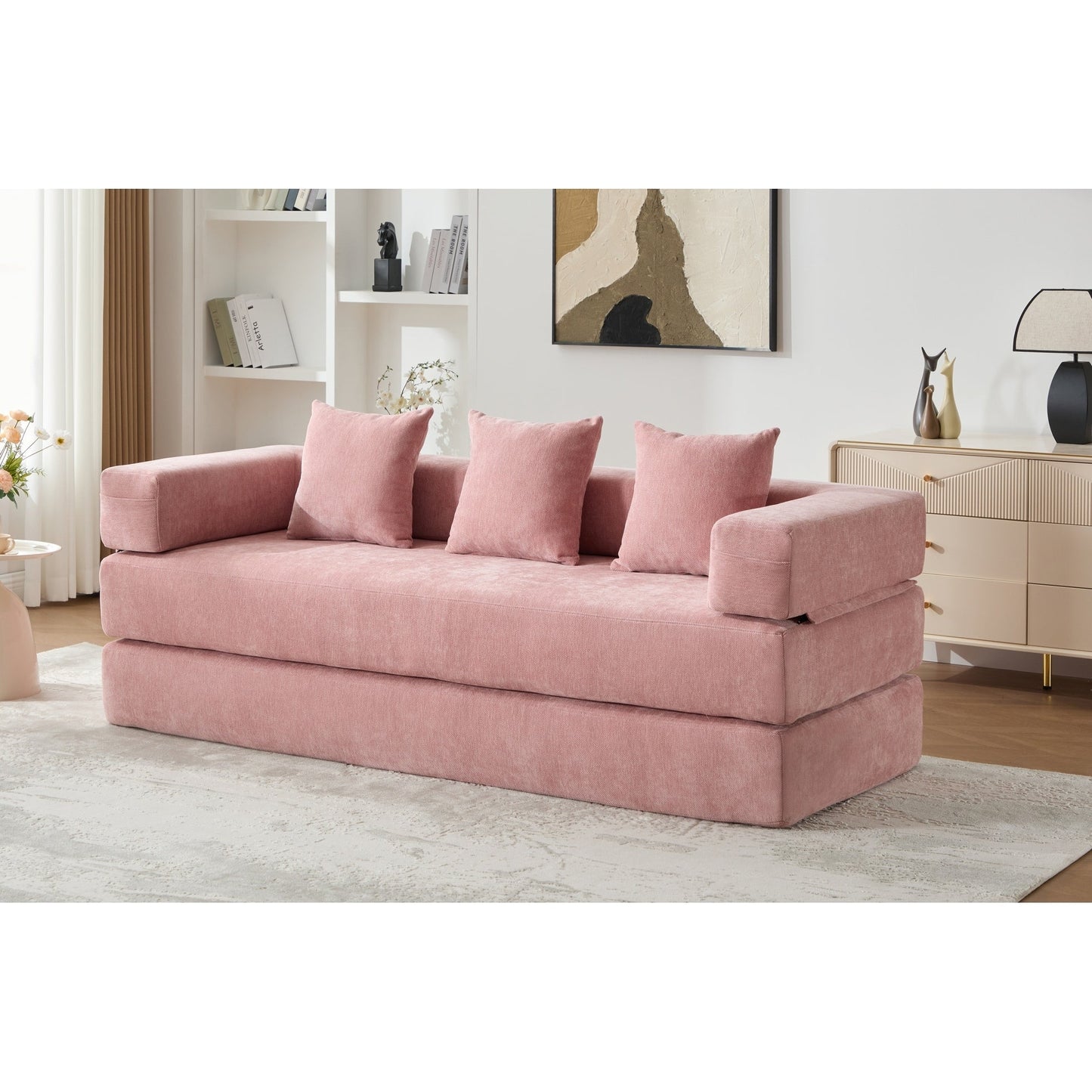 Divano letto trasformabile pieghevole in memory foam imbottito in ciniglia HOMEFUN con cuscini per soggiorno