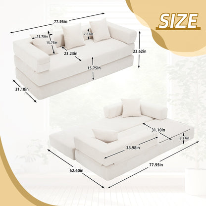 Divano letto trasformabile pieghevole in memory foam imbottito in ciniglia HOMEFUN con cuscini per soggiorno