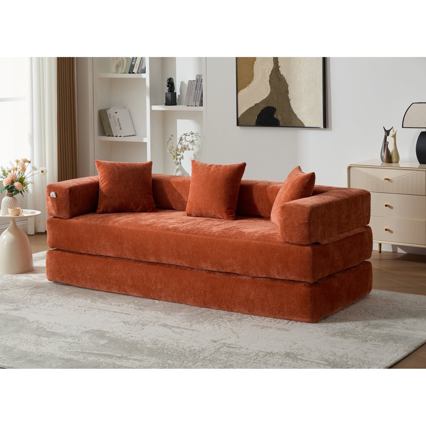 Divano letto trasformabile pieghevole in memory foam imbottito in ciniglia HOMEFUN con cuscini per soggiorno