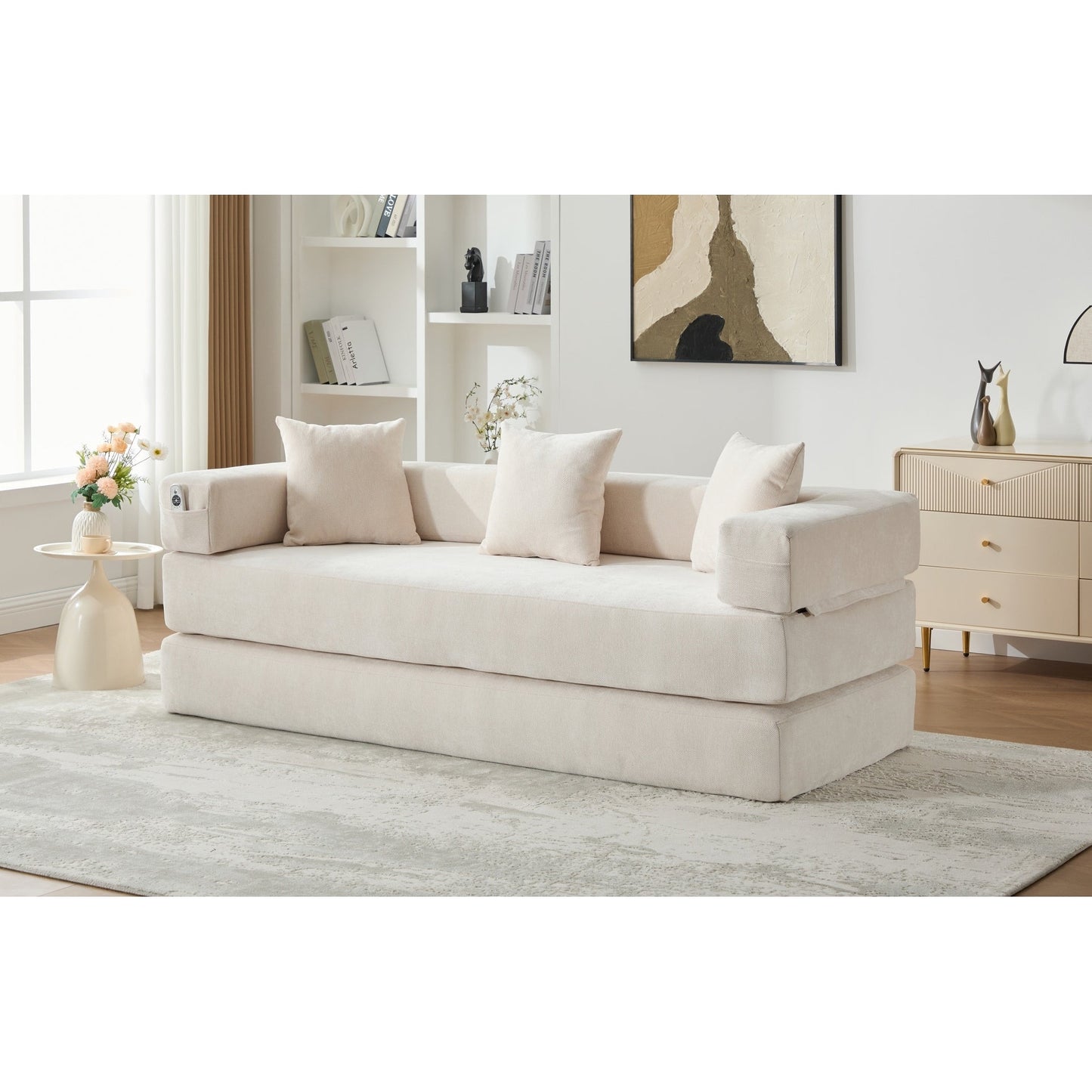 Divano letto trasformabile pieghevole in memory foam imbottito in ciniglia HOMEFUN con cuscini per soggiorno