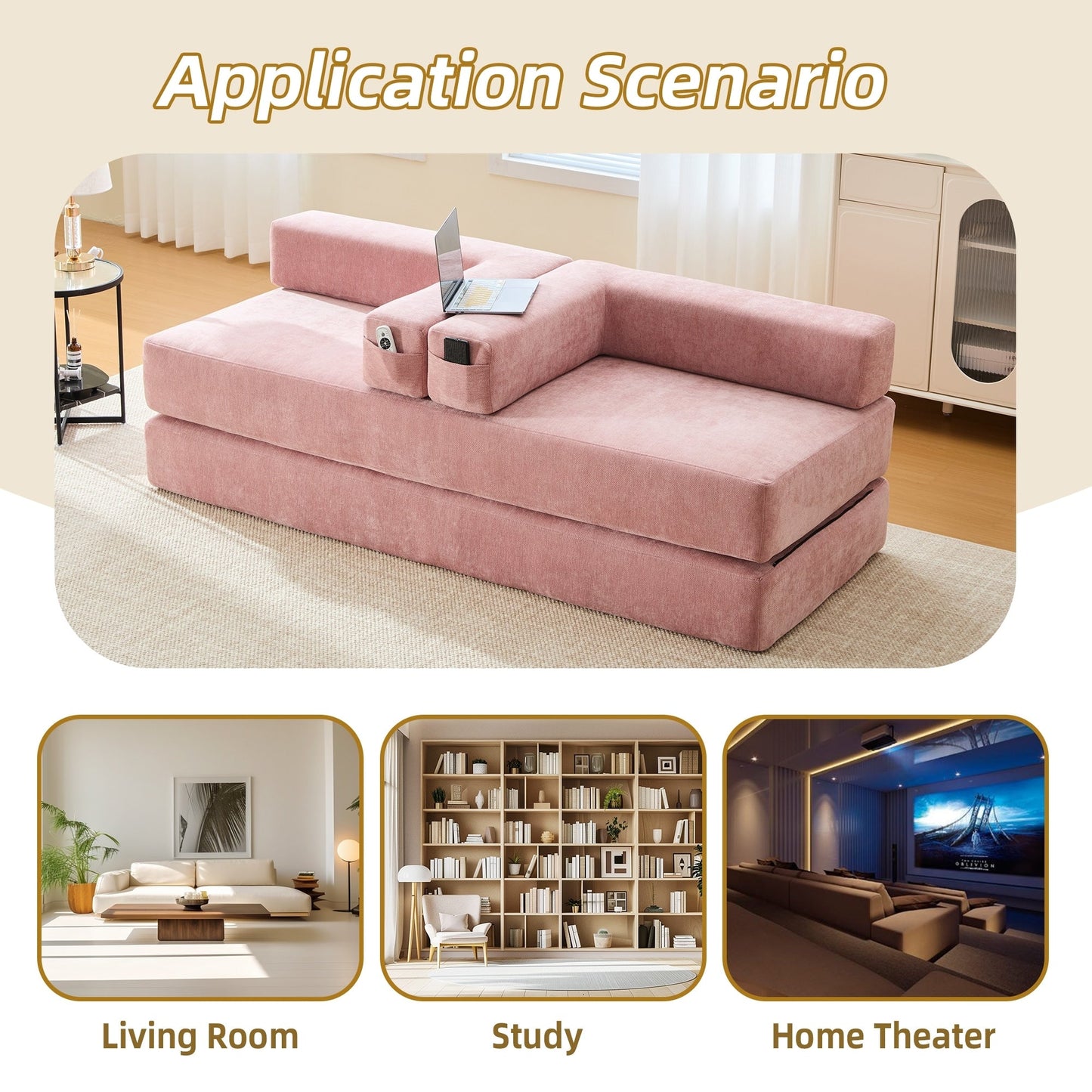 Divano letto trasformabile pieghevole in memory foam imbottito in ciniglia HOMEFUN con cuscini per soggiorno