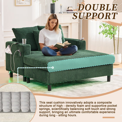 Divano letto reclinabile HOMEFUN imbottito in velluto a coste con luce LED RGB di grandi dimensioni, portabicchieri, USB e 3 cuscini