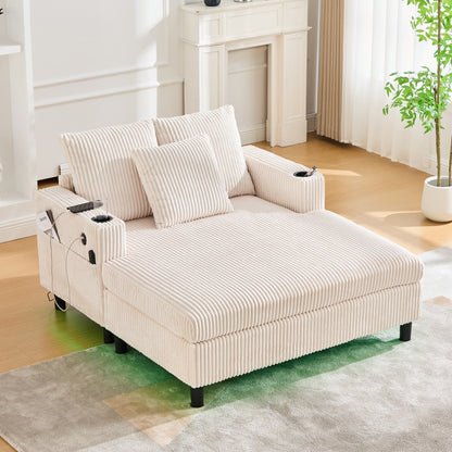 Divano letto reclinabile HOMEFUN imbottito in velluto a coste con luce LED RGB di grandi dimensioni, portabicchieri, USB e 3 cuscini