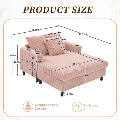 Divano letto reclinabile HOMEFUN imbottito in velluto a coste con luce LED RGB di grandi dimensioni, portabicchieri, USB e 3 cuscini