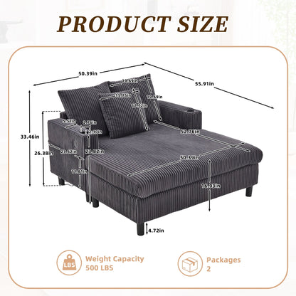 Divano letto reclinabile HOMEFUN imbottito in velluto a coste con luce LED RGB di grandi dimensioni, portabicchieri, USB e 3 cuscini