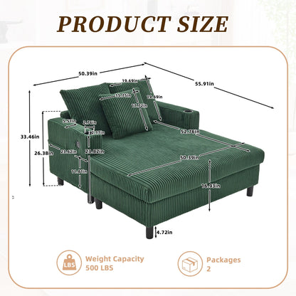 Divano letto reclinabile HOMEFUN imbottito in velluto a coste con luce LED RGB di grandi dimensioni, portabicchieri, USB e 3 cuscini